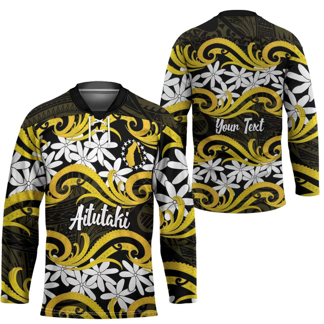 Personalised Cook Islands Aitutaki Hockey Jersey Tiare Maori Polynesian Waves Tattoo
