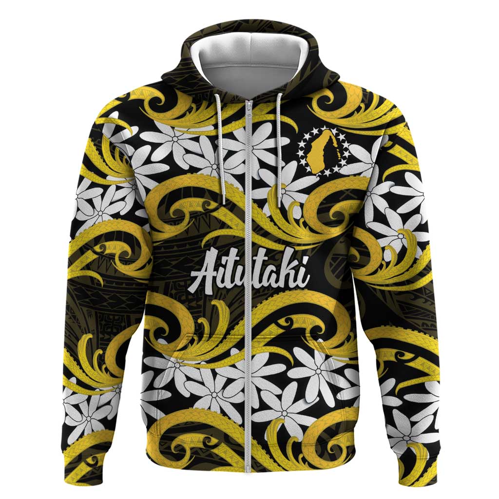 Personalised Cook Islands Aitutaki Hoodie Tiare Maori Polynesian Waves Tattoo