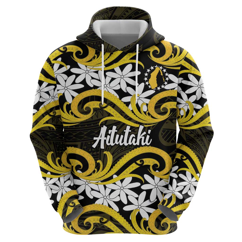 Personalised Cook Islands Aitutaki Hoodie Tiare Maori Polynesian Waves Tattoo