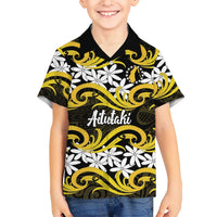 Personalised Cook Islands Aitutaki Kid Hawaiian Shirt Tiare Maori Polynesian Waves Tattoo