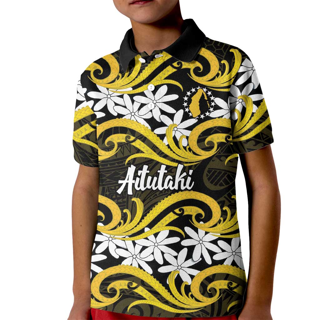 Personalised Cook Islands Aitutaki Kid Polo Shirt Tiare Maori Polynesian Waves Tattoo LT14 Kid Yellow - Polynesian Pride
