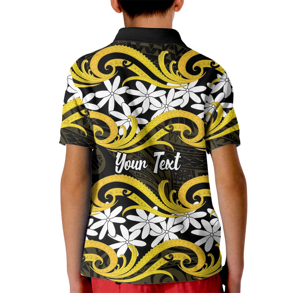 Personalised Cook Islands Aitutaki Kid Polo Shirt Tiare Maori Polynesian Waves Tattoo LT14 - Polynesian Pride