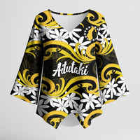 Personalised Cook Islands Aitutaki Kimono Sleeve Blouse Tiare Maori Polynesian Waves Tattoo