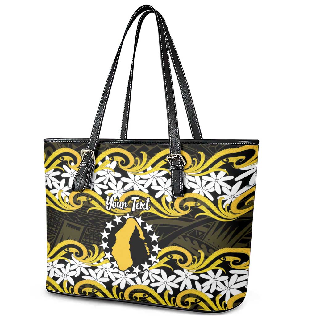 Personalised Cook Islands Aitutaki Leather Tote Bag Tiare Maori Polynesian Waves Tattoo