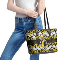 Personalised Cook Islands Aitutaki Leather Tote Bag Tiare Maori Polynesian Waves Tattoo
