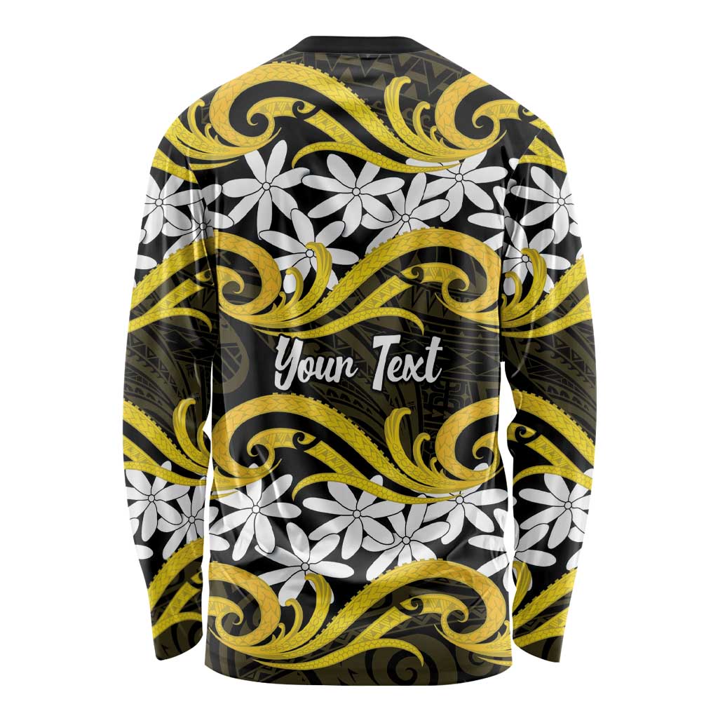 Personalised Cook Islands Aitutaki Long Sleeve Shirt Tiare Maori Polynesian Waves Tattoo