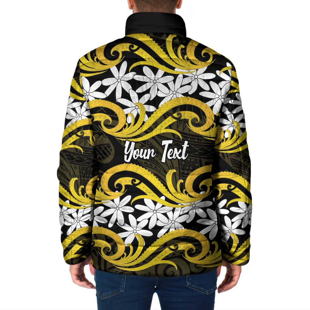 Personalised Cook Islands Aitutaki Padded Jacket Tiare Maori Polynesian Waves Tattoo