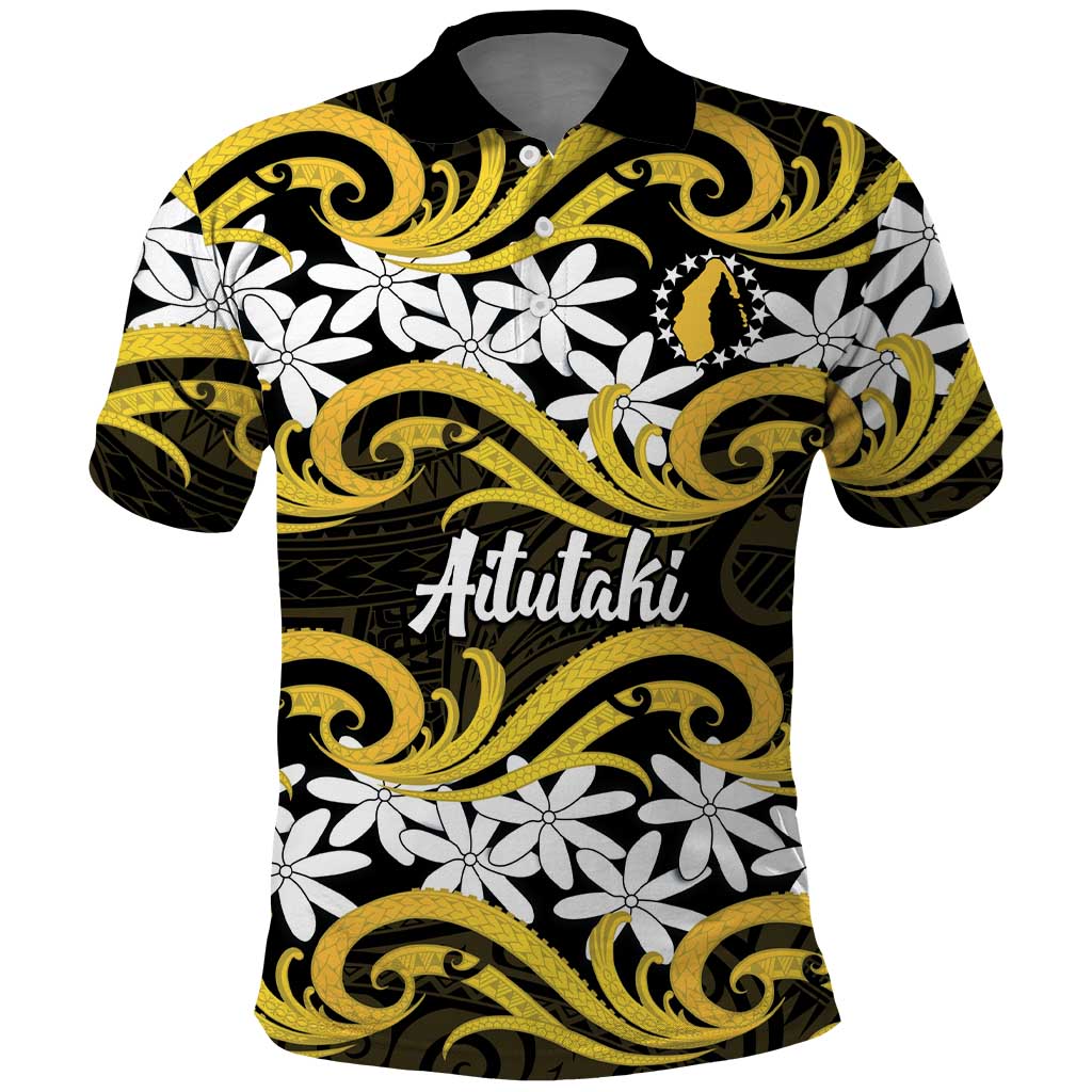 Personalised Cook Islands Aitutaki Polo Shirt Tiare Maori Polynesian Waves Tattoo