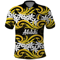 Personalised Cook Islands Aitutaki Polo Shirt Tiare Maori Polynesian Waves Tattoo