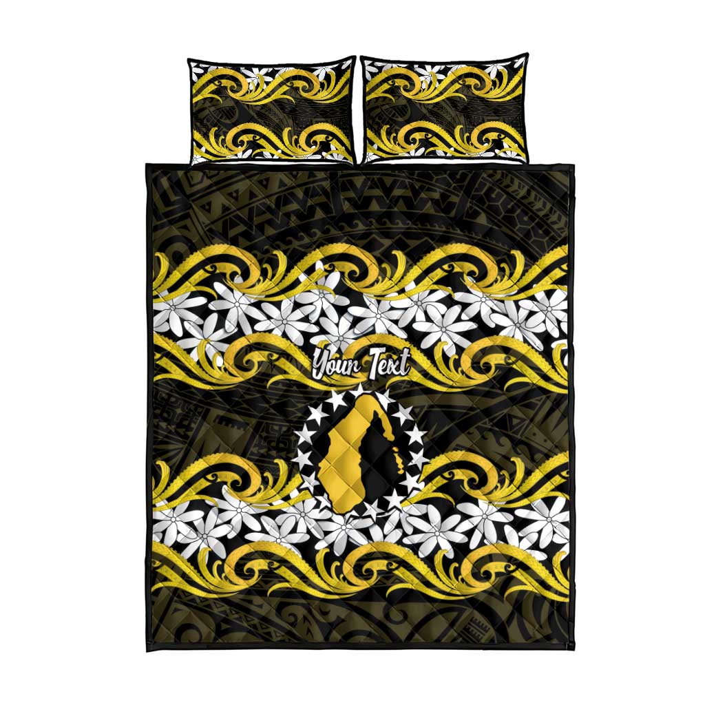Personalised Cook Islands Aitutaki Quilt Bed Set Tiare Maori Polynesian Waves Tattoo