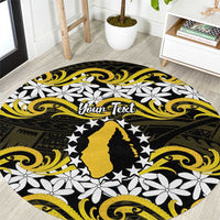 Personalised Cook Islands Aitutaki Round Carpet Tiare Maori Polynesian Waves Tattoo LT14 Yellow - Polynesian Pride
