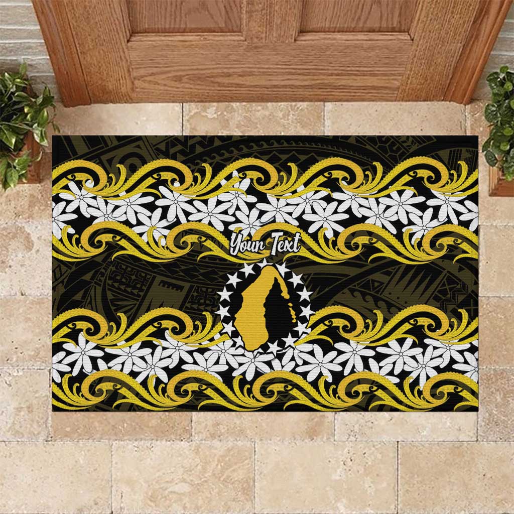 Personalised Cook Islands Aitutaki Rubber Doormat Tiare Maori Polynesian Waves Tattoo LT14 Yellow - Polynesian Pride