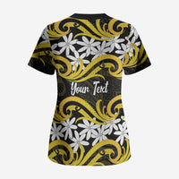Personalised Cook Islands Aitutaki Scrub Top Tiare Maori Polynesian Waves Tattoo