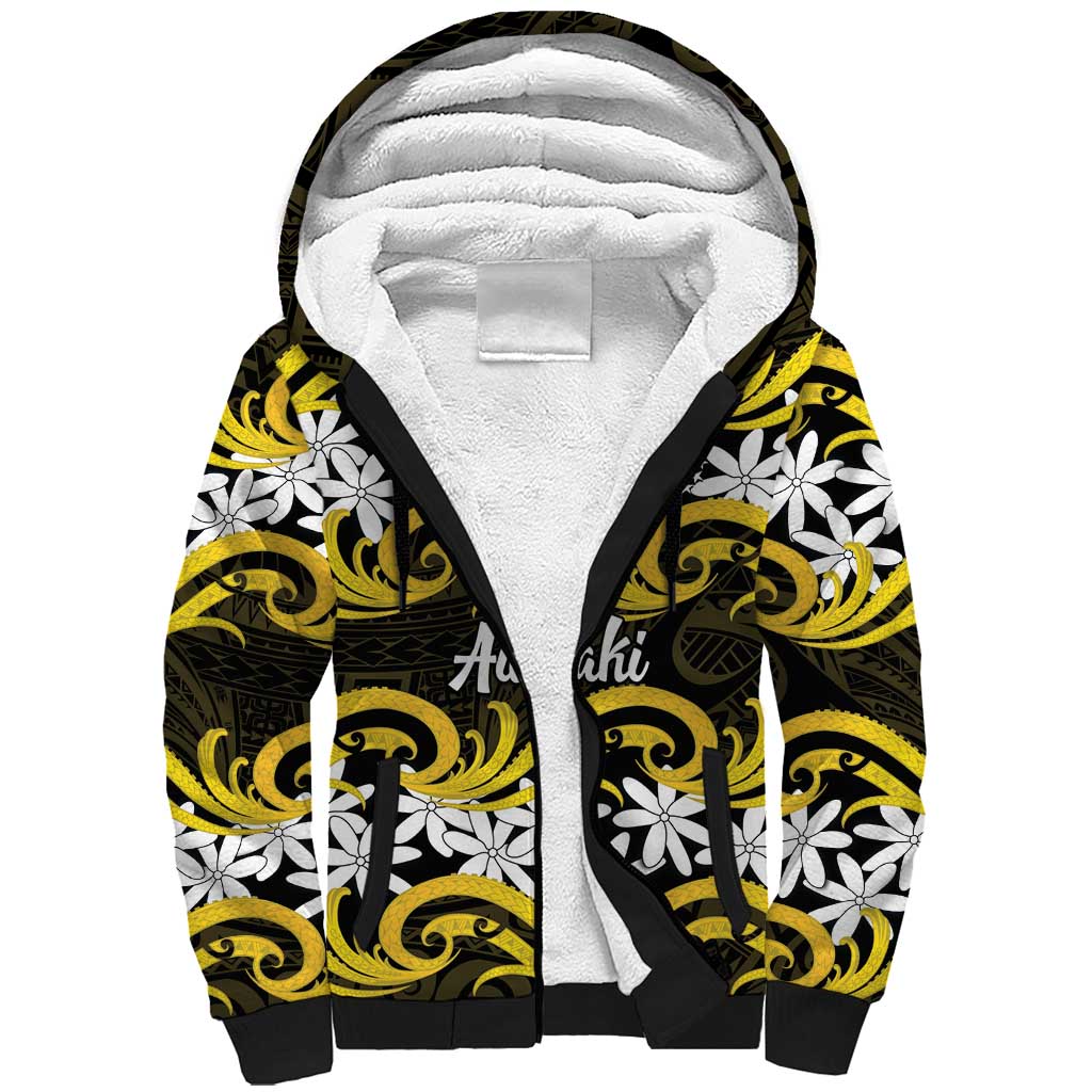 Personalised Cook Islands Aitutaki Sherpa Hoodie Tiare Maori Polynesian Waves Tattoo