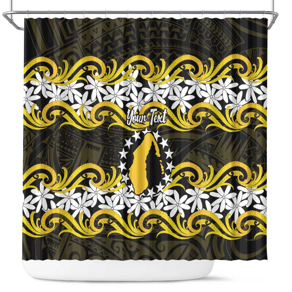 Personalised Cook Islands Aitutaki Shower Curtain Tiare Maori Polynesian Waves Tattoo