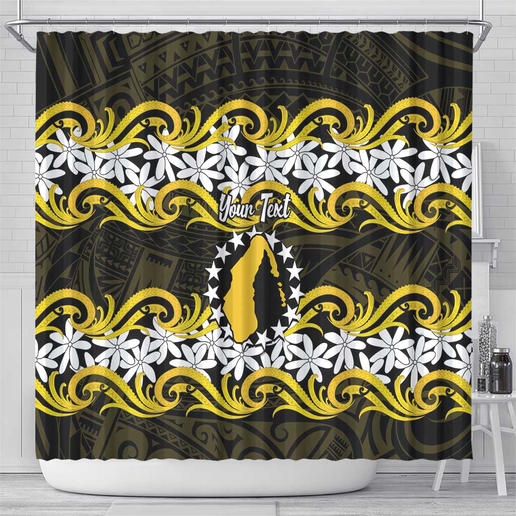 Personalised Cook Islands Aitutaki Shower Curtain Tiare Maori Polynesian Waves Tattoo