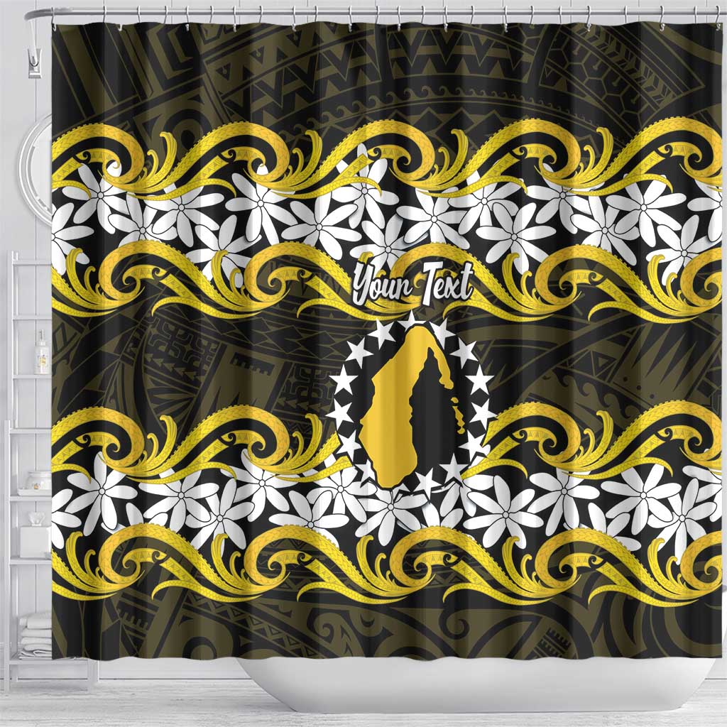 Personalised Cook Islands Aitutaki Shower Curtain Tiare Maori Polynesian Waves Tattoo