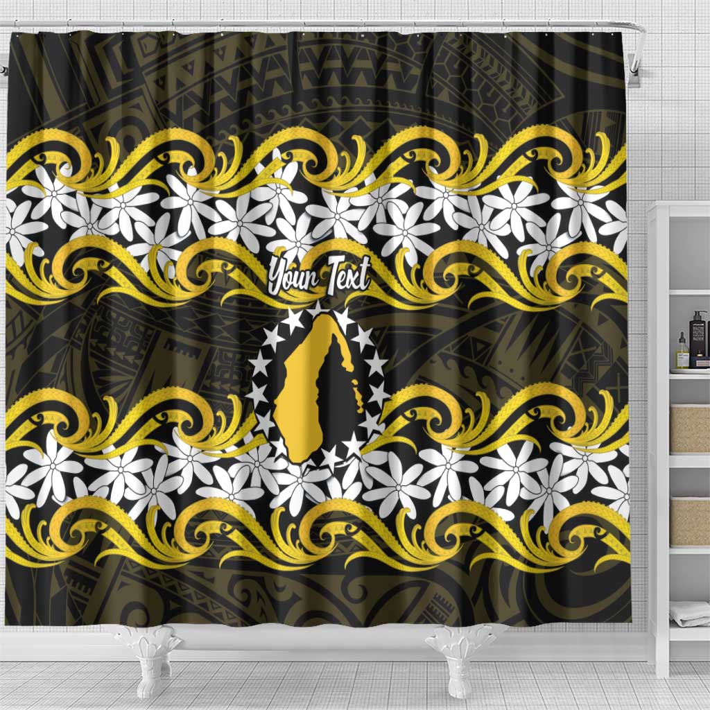Personalised Cook Islands Aitutaki Shower Curtain Tiare Maori Polynesian Waves Tattoo