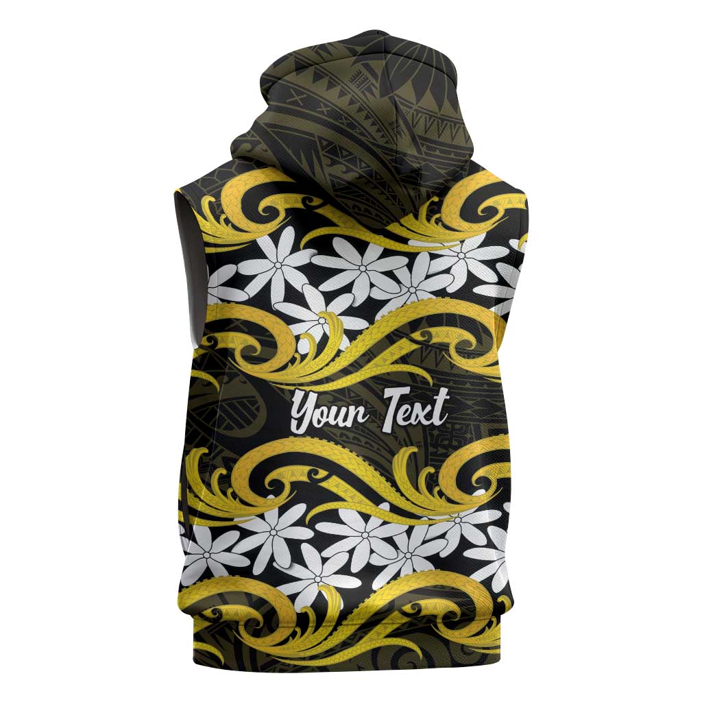 Personalised Cook Islands Aitutaki Sleeveless Hoodie Tiare Maori Polynesian Waves Tattoo LT14 - Polynesian Pride