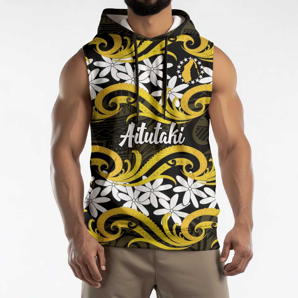 Personalised Cook Islands Aitutaki Sleeveless Hoodie Tiare Maori Polynesian Waves Tattoo LT14 - Polynesian Pride