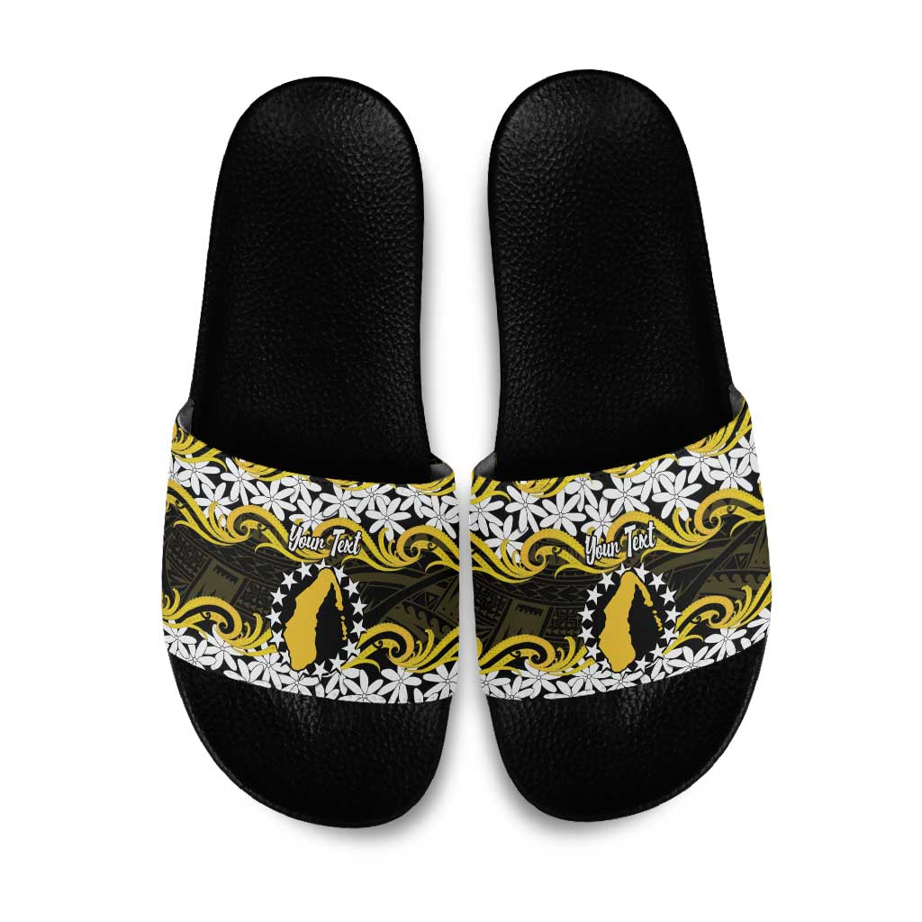 Personalised Cook Islands Aitutaki Slide Sandals Tiare Maori Polynesian Waves Tattoo