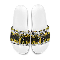 Personalised Cook Islands Aitutaki Slide Sandals Tiare Maori Polynesian Waves Tattoo