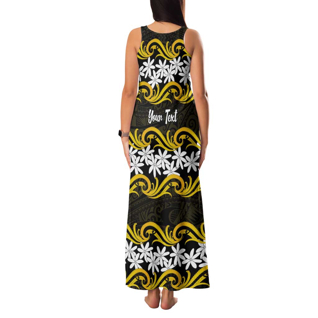Personalised Cook Islands Aitutaki Tank Maxi Dress Tiare Maori Polynesian Waves Tattoo LT14 - Polynesian Pride