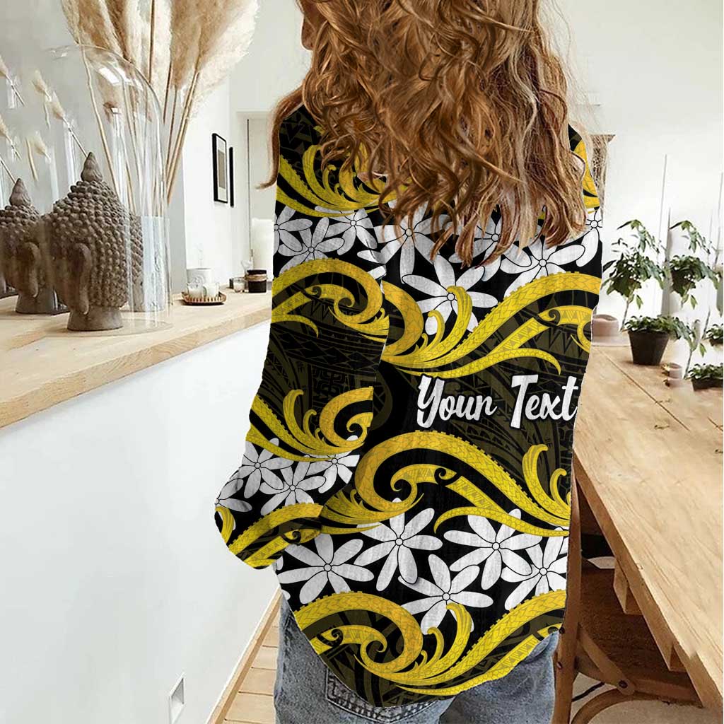 Personalised Cook Islands Aitutaki Women Casual Shirt Tiare Maori Polynesian Waves Tattoo