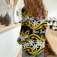 Personalised Cook Islands Aitutaki Women Casual Shirt Tiare Maori Polynesian Waves Tattoo