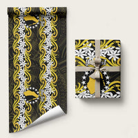 Personalised Cook Islands Aitutaki Wrapping Paper Tiare Maori Polynesian Waves Tattoo LT14 58" × 23" Yellow - Polynesian Pride