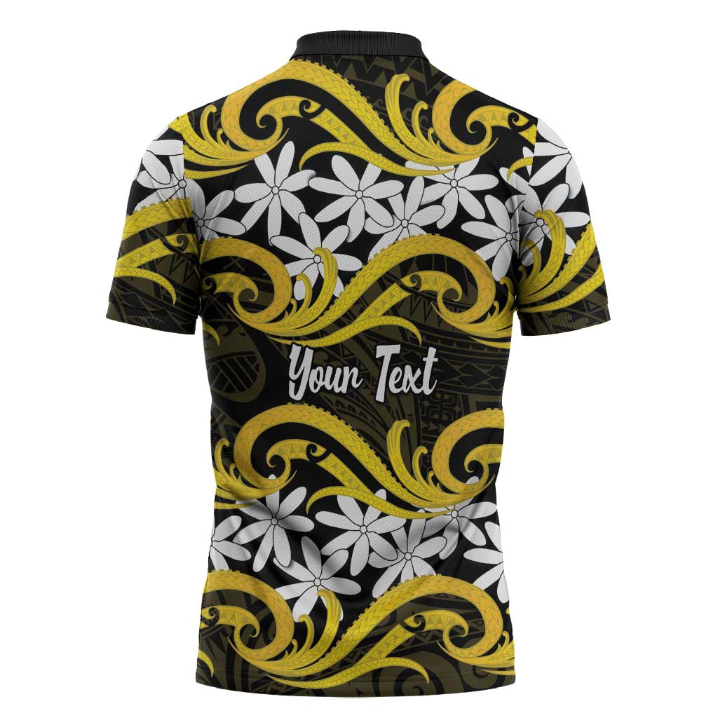 Personalised Cook Islands Aitutaki Zipper Polo Shirt Tiare Maori Polynesian Waves Tattoo LT14 - Polynesian Pride