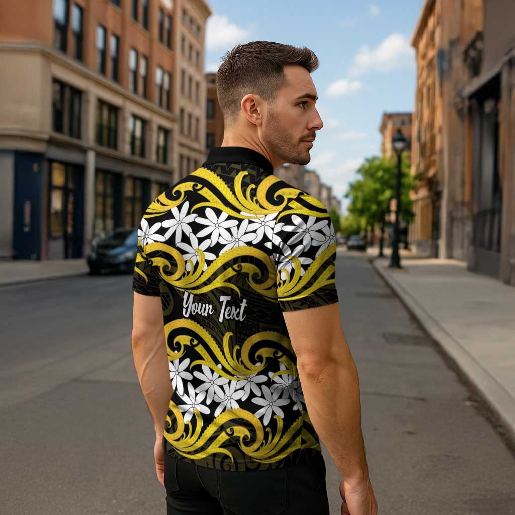 Personalised Cook Islands Aitutaki Zipper Polo Shirt Tiare Maori Polynesian Waves Tattoo LT14 - Polynesian Pride