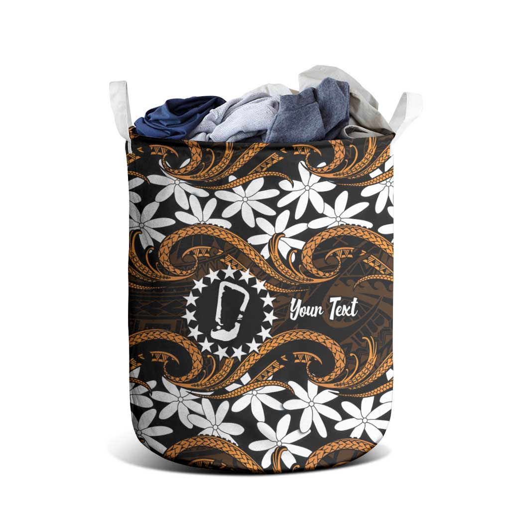 Personalised Cook Islands Rakahanga Laundry Basket Tiare Maori Polynesian Waves Tattoo