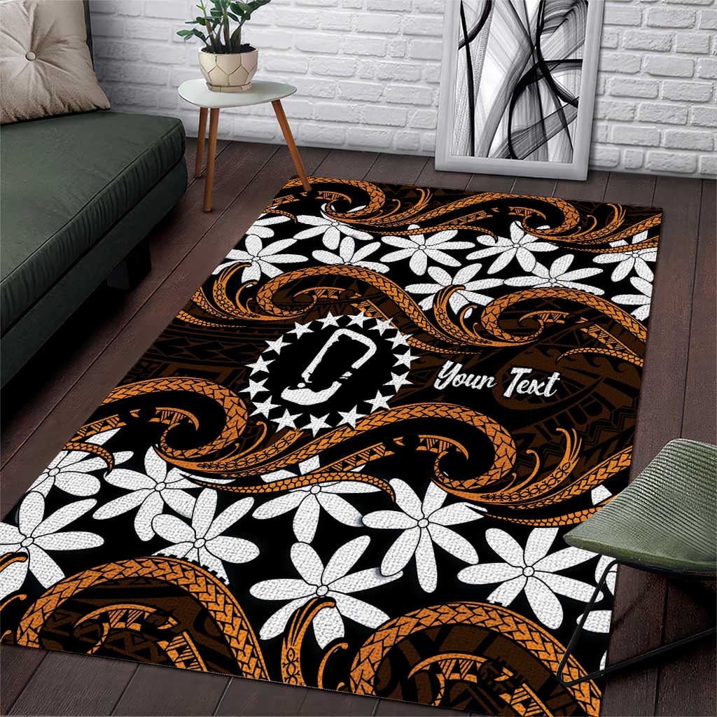 Personalised Cook Islands Rakahanga Area Rug Tiare Maori Polynesian Waves Tattoo