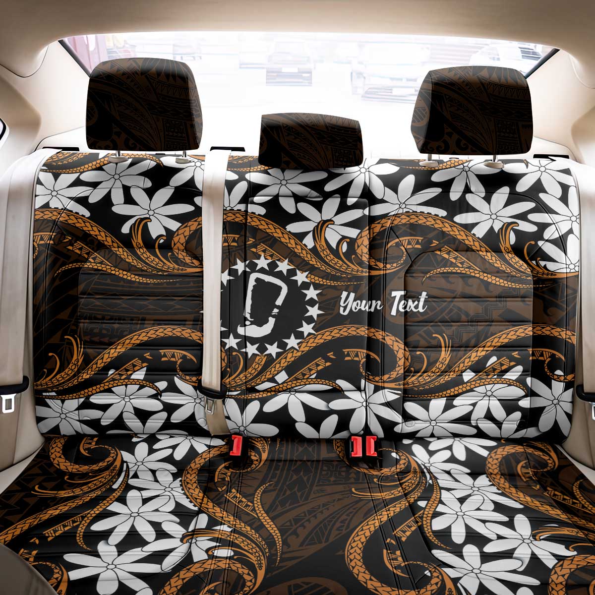 Personalised Cook Islands Rakahanga Back Car Seat Cover Tiare Maori Polynesian Waves Tattoo LT14 - Polynesian Pride