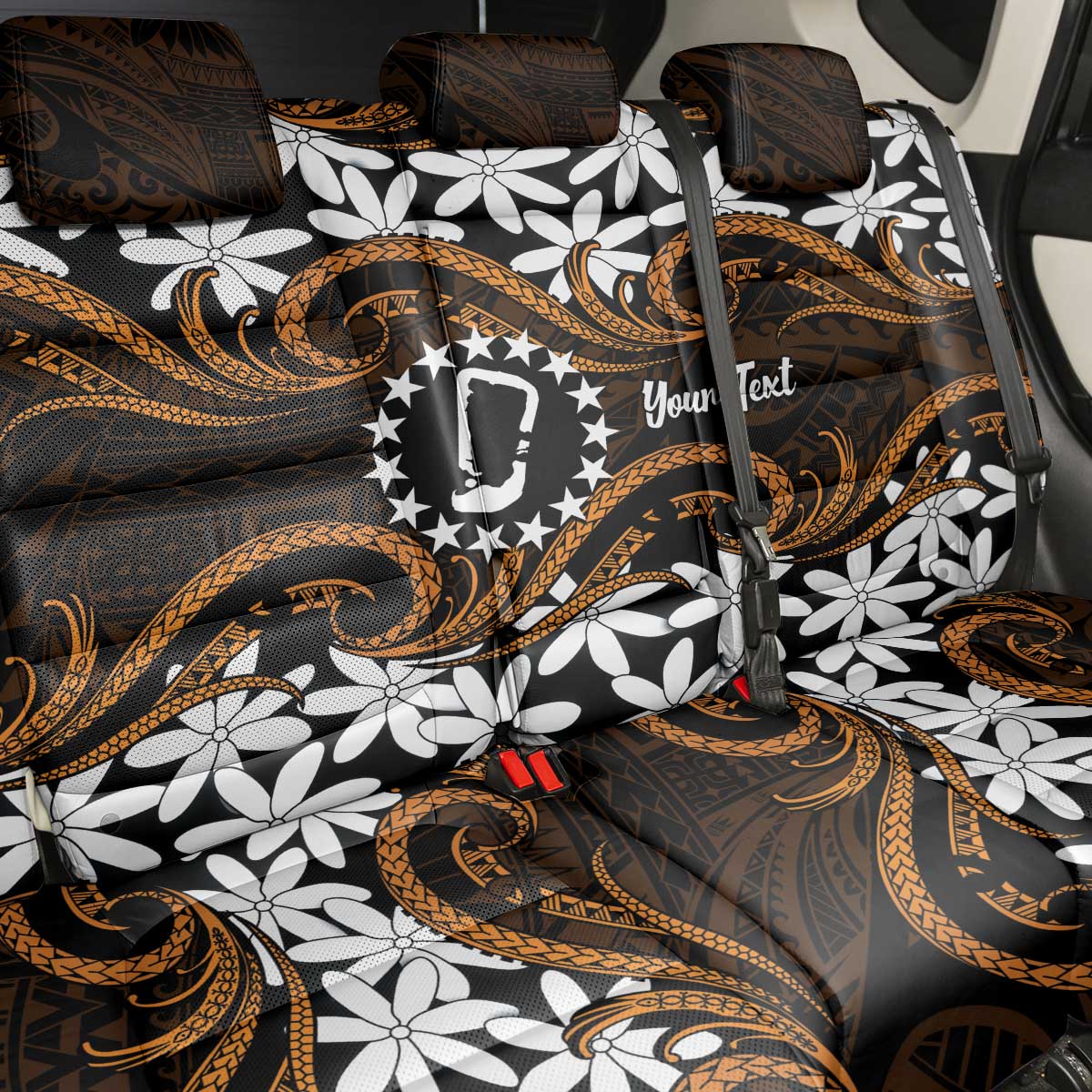 Personalised Cook Islands Rakahanga Back Car Seat Cover Tiare Maori Polynesian Waves Tattoo LT14 - Polynesian Pride
