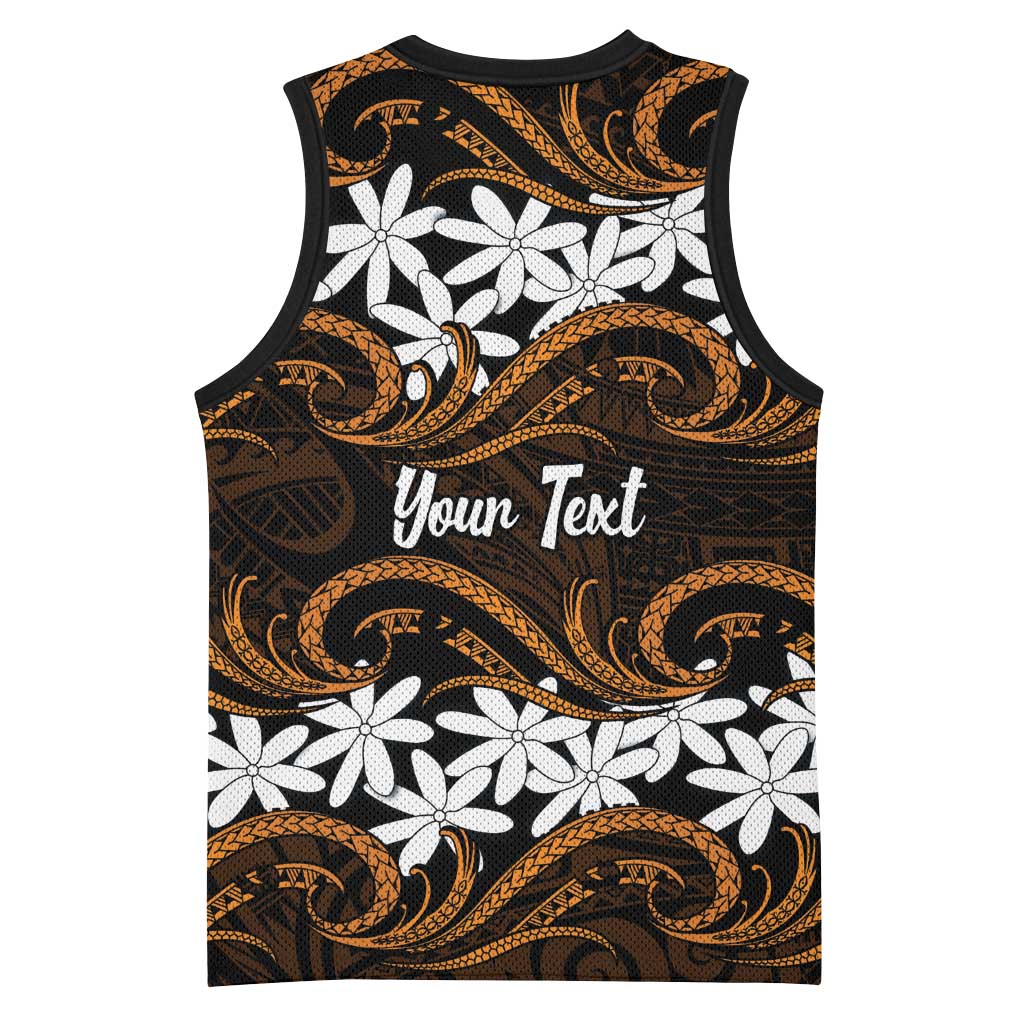 Personalised Cook Islands Rakahanga Basketball Jersey Tiare Maori Polynesian Waves Tattoo LT14 - Polynesian Pride