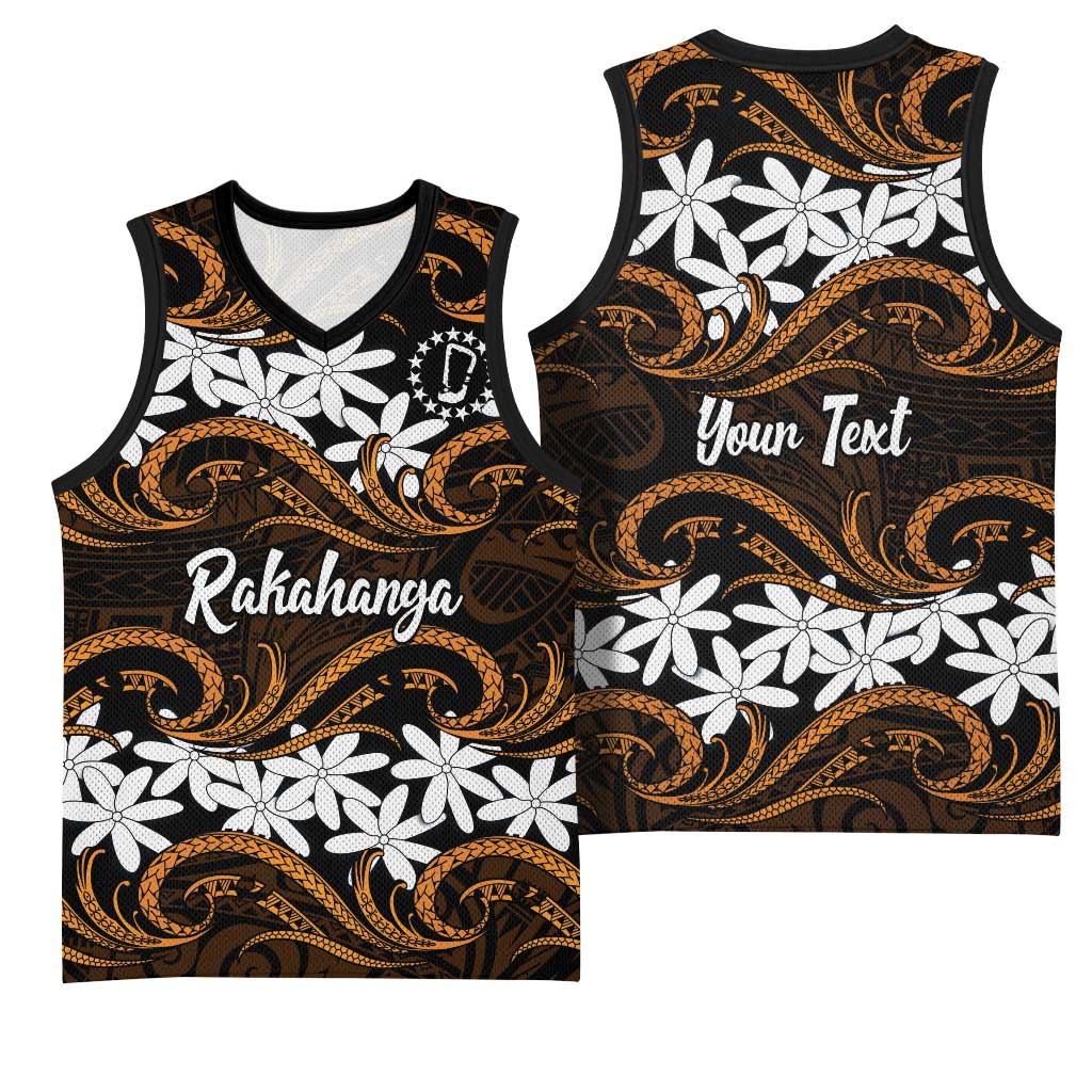 Personalised Cook Islands Rakahanga Basketball Jersey Tiare Maori Polynesian Waves Tattoo LT14 - Polynesian Pride