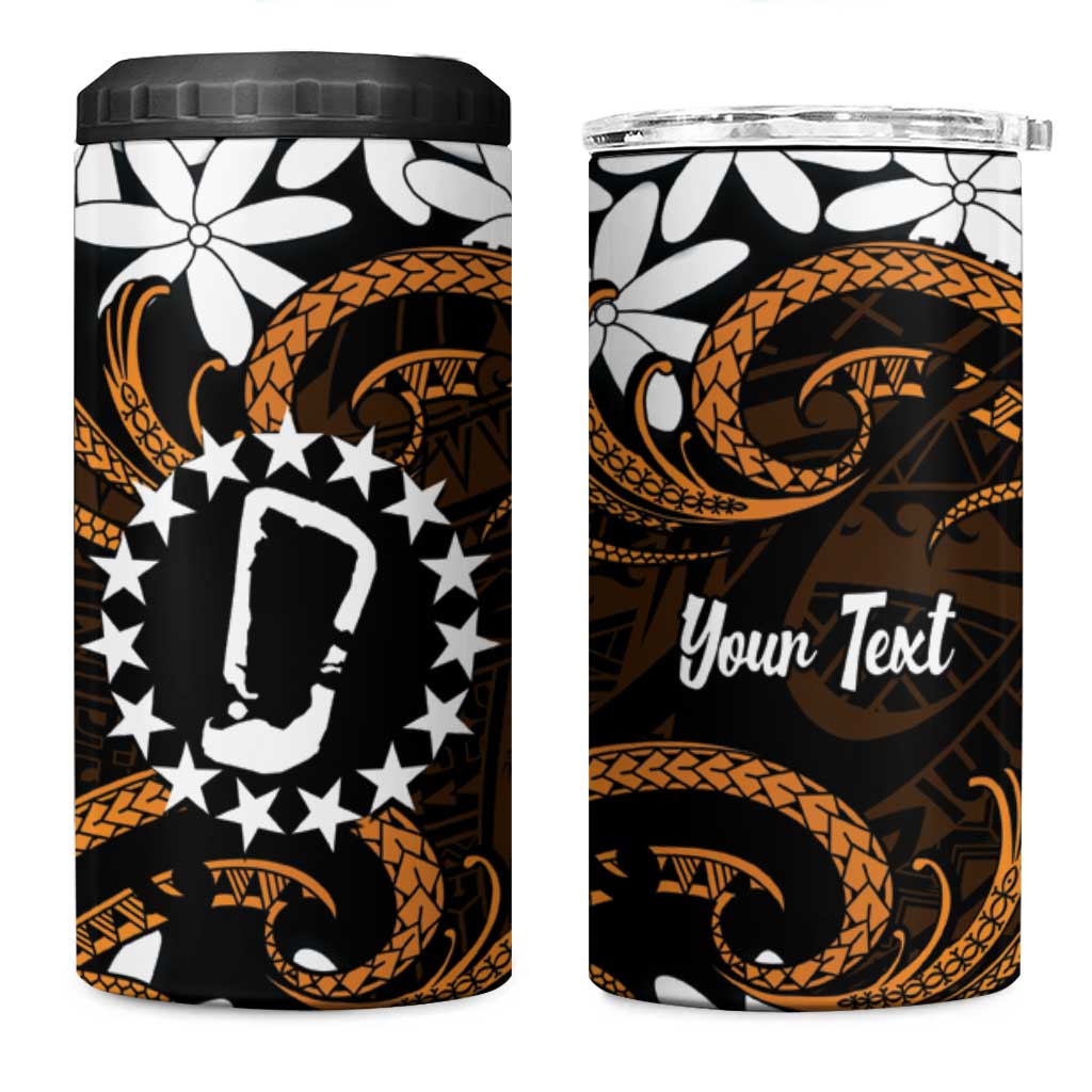 Personalised Cook Islands Rakahanga 4 in 1 Can Cooler Tumbler Tiare Maori Polynesian Waves Tattoo