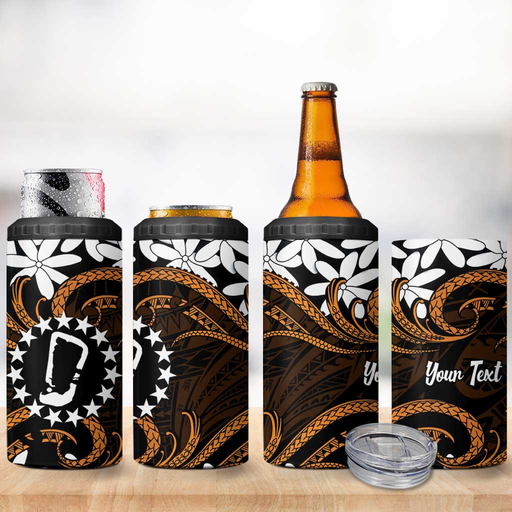 Personalised Cook Islands Rakahanga 4 in 1 Can Cooler Tumbler Tiare Maori Polynesian Waves Tattoo