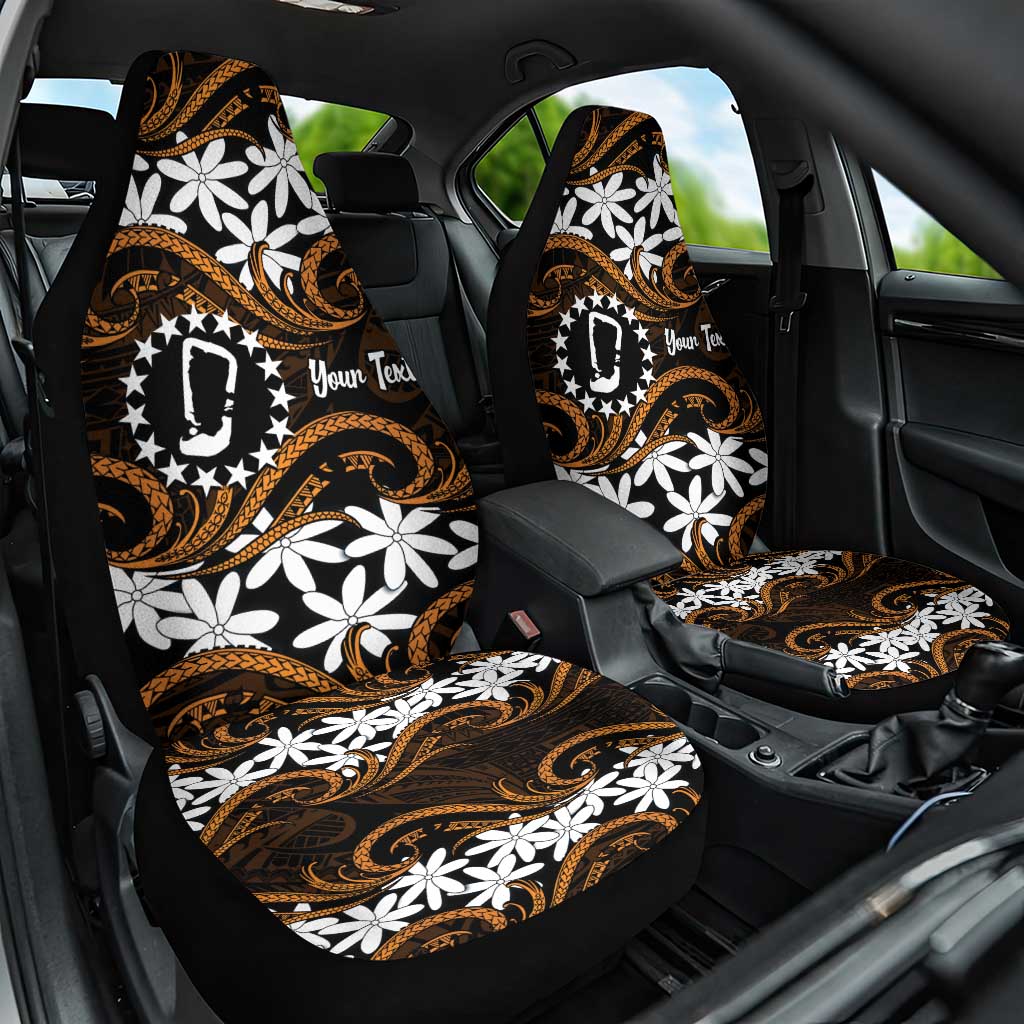 Personalised Cook Islands Rakahanga Car Seat Cover Tiare Maori Polynesian Waves Tattoo LT14 One Size Orange - Polynesian Pride
