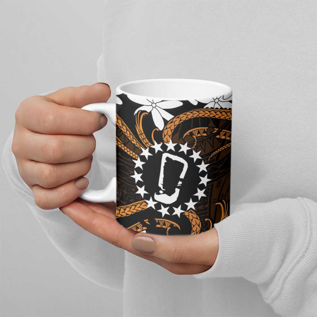 Personalised Cook Islands Rakahanga Ceramic Mug Tiare Maori Polynesian Waves Tattoo
