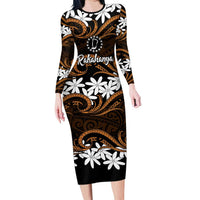 Personalised Cook Islands Rakahanga Family Matching Long Sleeve Bodycon Dress and Hawaiian Shirt Tiare Maori Polynesian Waves Tattoo