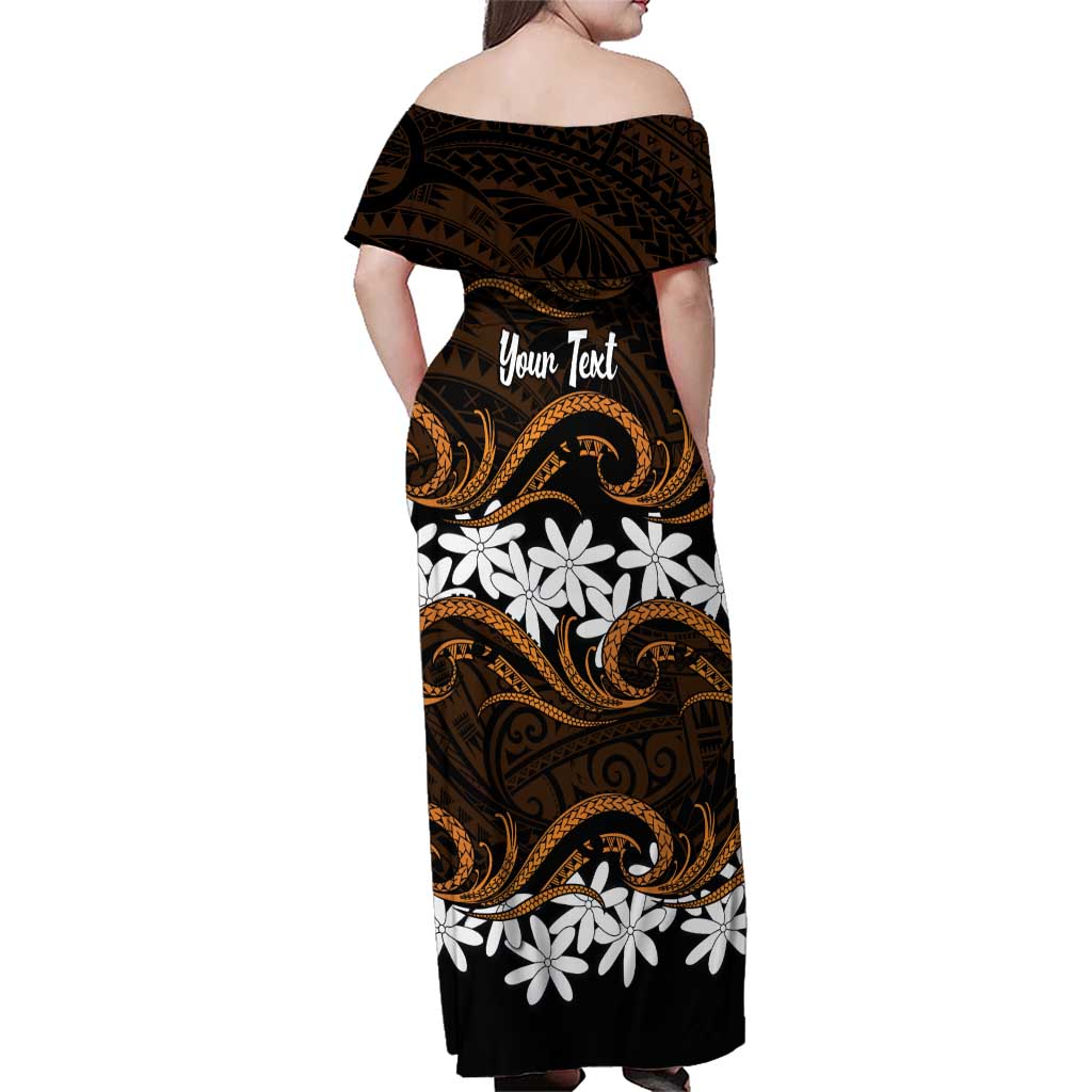 Personalised Cook Islands Rakahanga Family Matching Off Shoulder Maxi Dress and Hawaiian Shirt Tiare Maori Polynesian Waves Tattoo