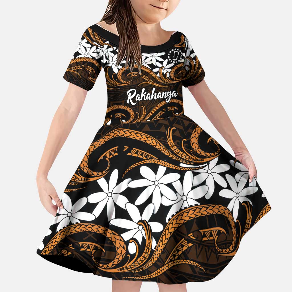 Personalised Cook Islands Rakahanga Family Matching Off Shoulder Short Dress and Hawaiian Shirt Tiare Maori Polynesian Waves Tattoo