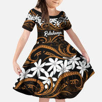 Personalised Cook Islands Rakahanga Family Matching Off Shoulder Short Dress and Hawaiian Shirt Tiare Maori Polynesian Waves Tattoo