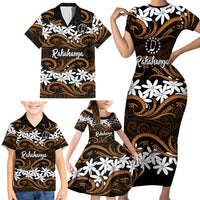 Personalised Cook Islands Rakahanga Family Matching Short Sleeve Bodycon Dress and Hawaiian Shirt Tiare Maori Polynesian Waves Tattoo