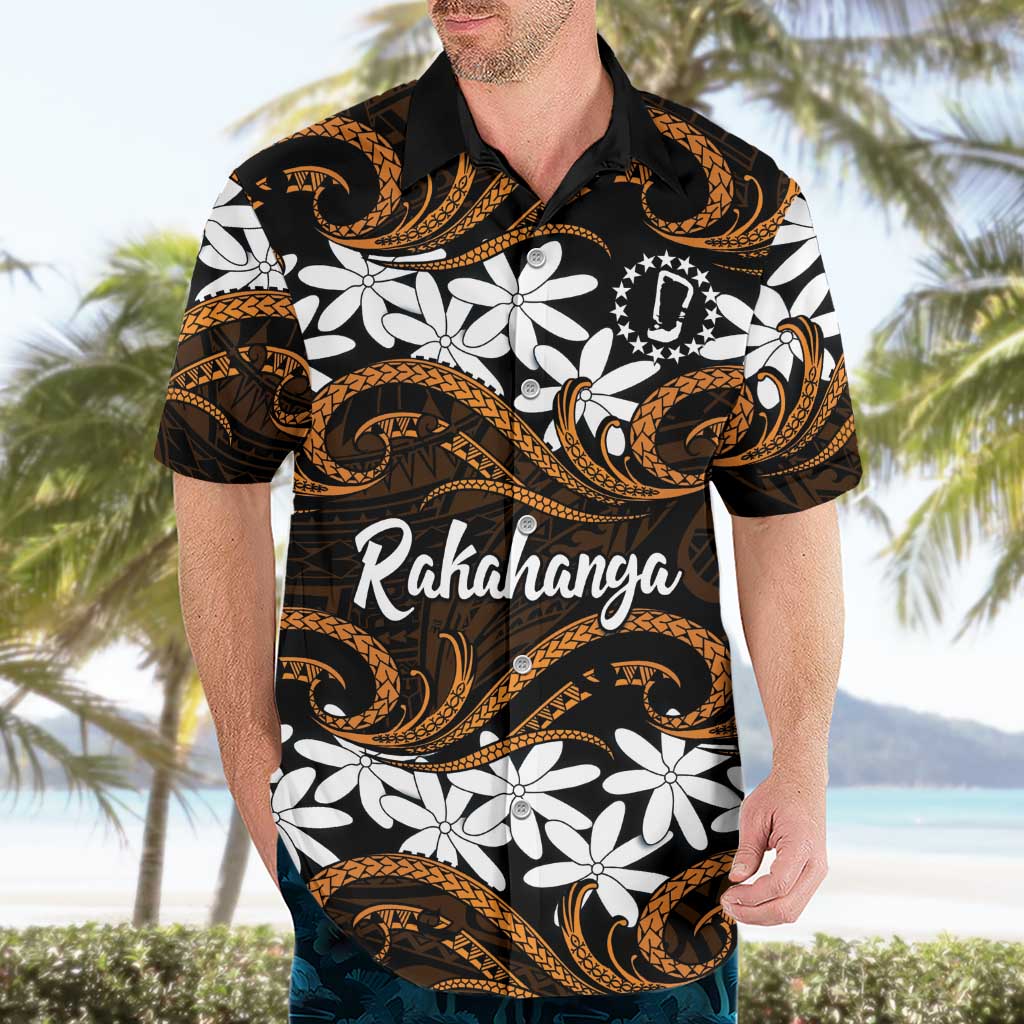 Personalised Cook Islands Rakahanga Hawaiian Shirt Tiare Maori Polynesian Waves Tattoo