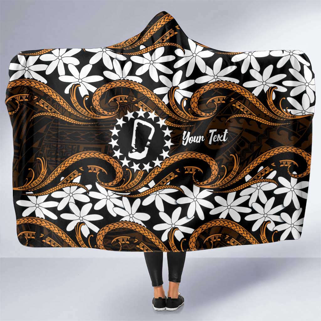 Personalised Cook Islands Rakahanga Hooded Blanket Tiare Maori Polynesian Waves Tattoo