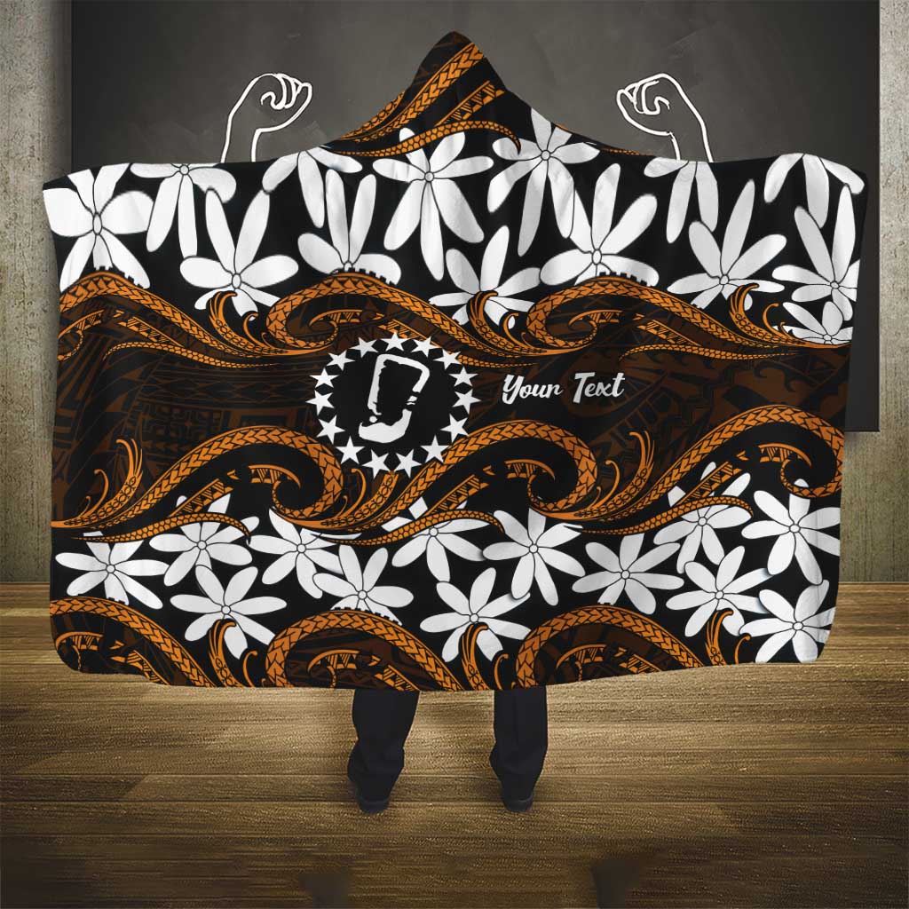 Personalised Cook Islands Rakahanga Hooded Blanket Tiare Maori Polynesian Waves Tattoo